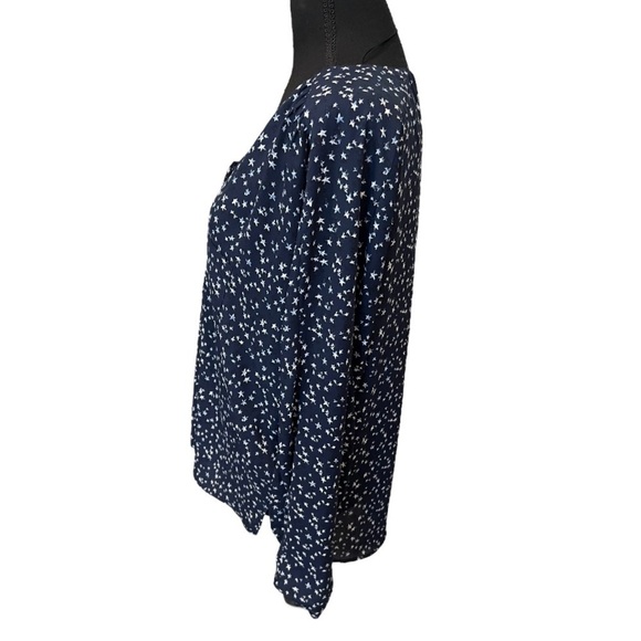 Zara Navy Blue Star Button Up Blouse Long Sleeve Large - Picture 2 of 11